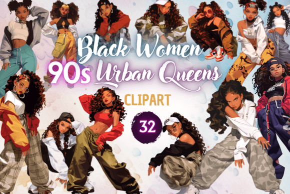 90s Urban Black Women Clipart Collection