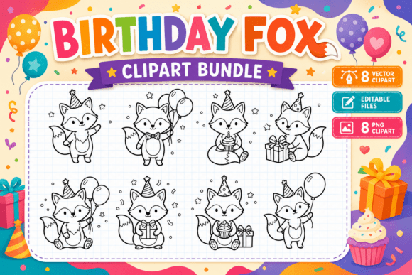 Birthday Fox Clipart Bundle: Festive Designs