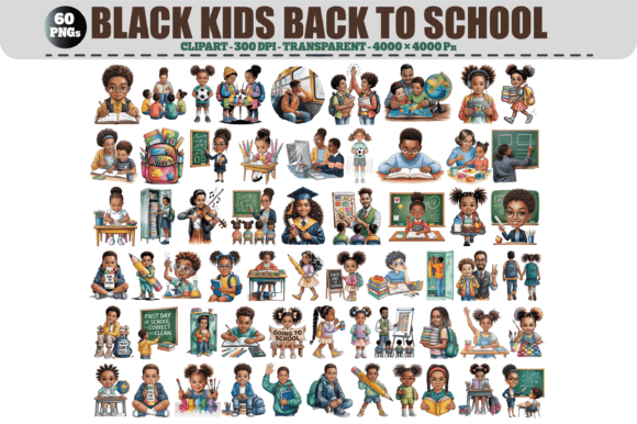 Black Kids Back to School – 60 PNGs: A Visual Resource for Educators and Creators