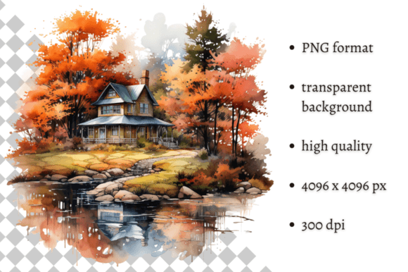 Bringing Cozy Fall Vibes to Life with Watercolor Autumn Cottage House Clipart