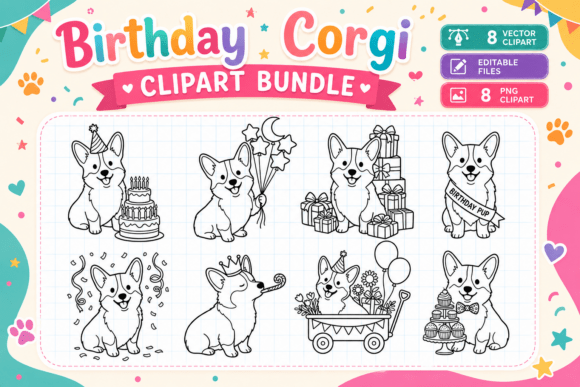 Celebrate Every Birthday with the Adorable Birthday Corgi Clipart Bundle