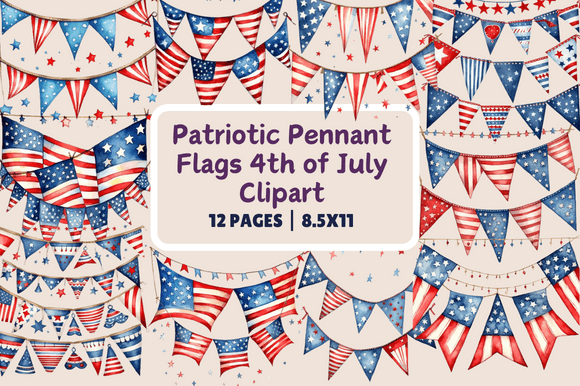 Celebrate Independence Day with High-Quality Patriotic Pennant Flags 4th of July Clip Art