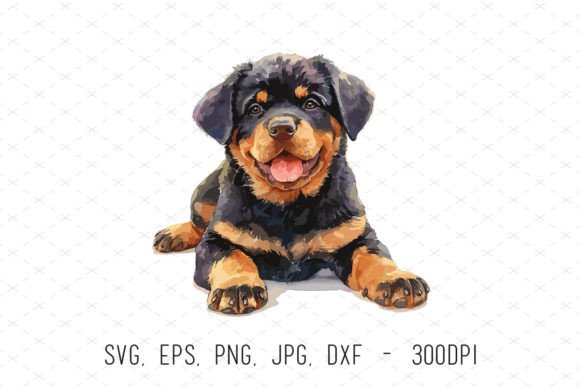 Cute Rottweiler Puppy Dog Clipart: Elevating Digital Design with Watercolor Art