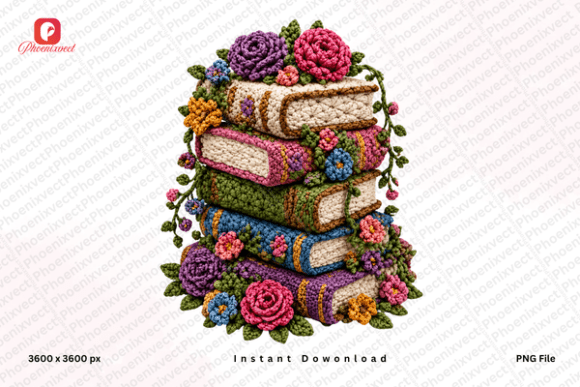 Elevating Digital Craftsmanship: The Rise of the Yarn Crochet Floral Book Stack PNG