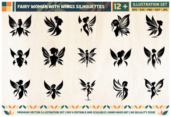 Fairy Woman Wings Silhouette SVG Bundle