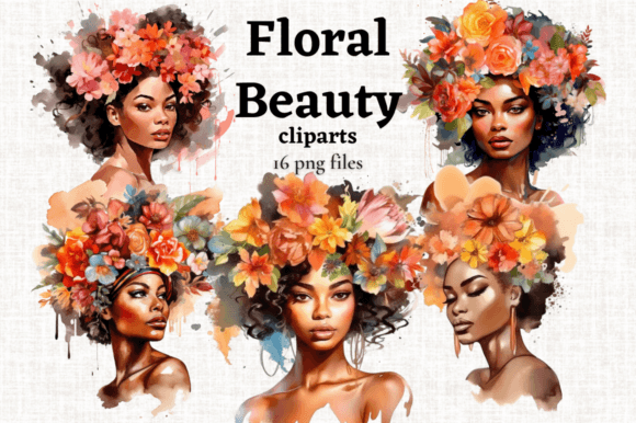 Floral African American Woman Cliparts: Elevating Digital Design with Authentic Representation
