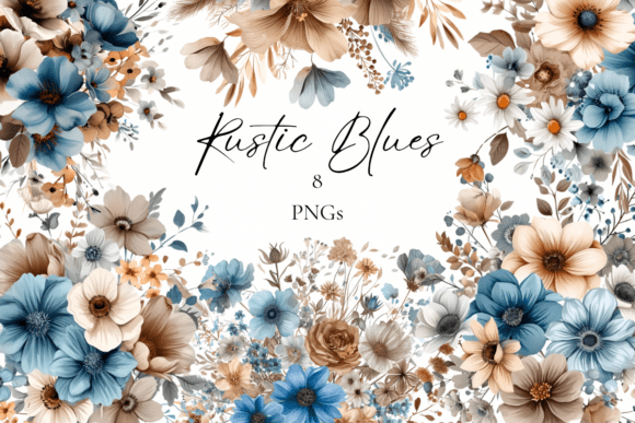Floral Clipart in Blue and Neutrals