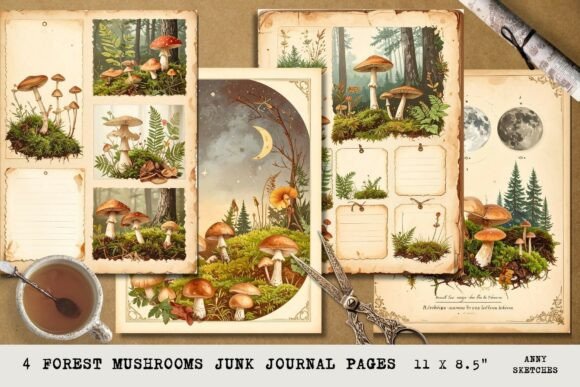 Forest Mushroom Junk Journal Pages
