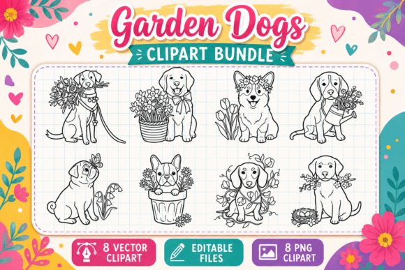 Garden Dogs Clipart Bundle: Nature Meets Pups
