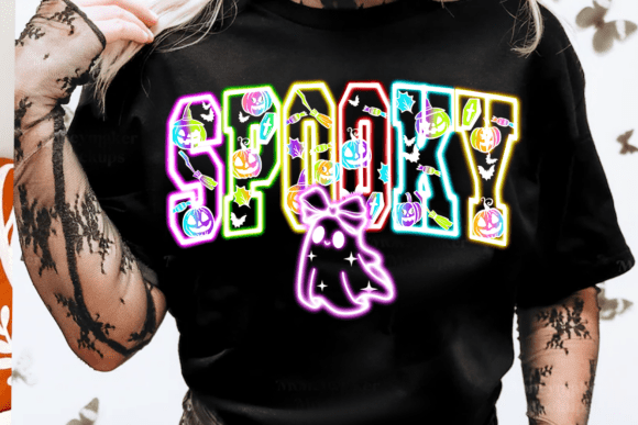 Neon Spooky Varsity & Ghost PNG Assets