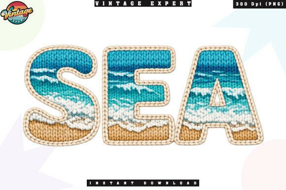 SEA Beach Sand Water Crochet Yarn PNG Design