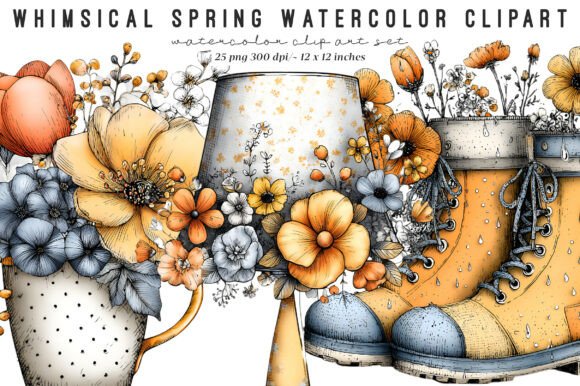 Spring Watercolor Clipart Bundle for Designers