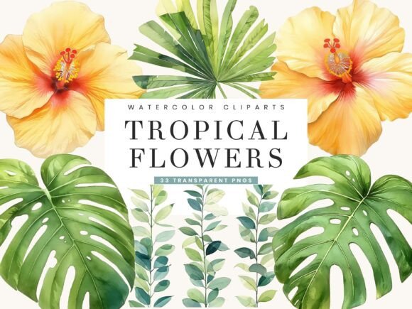 Tropical Leaves Flowers Clipart Guide