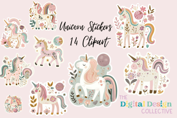 Unicorn Floral Sticker Bundle: Elevating Digital Craftsmanship with Enchanting Clipart
