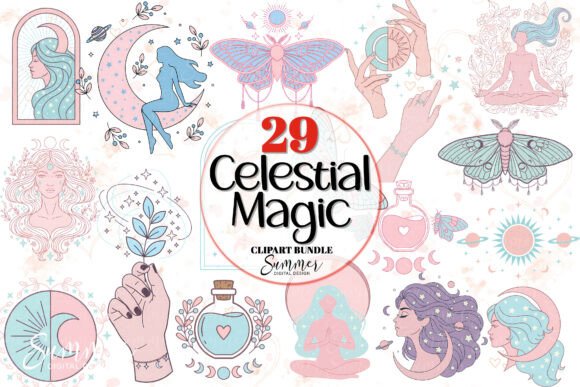 Unlock Ethereal Creativity with the Celestial Magic Clipart Bundle PNG