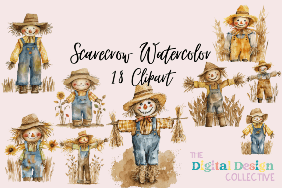 Watercolor Fall Scarecrow Clipart