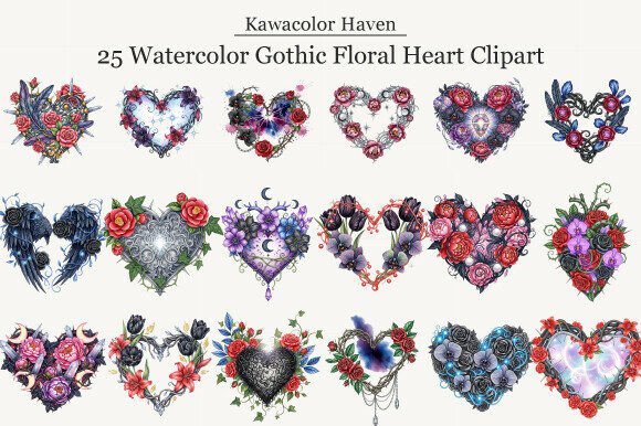 Watercolor Gothic Floral Heart Clipart: A Creative Resource for Modern Designers