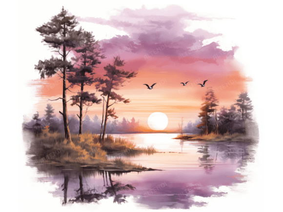 Watercolor Lake Sunrise: Elevate Your Design