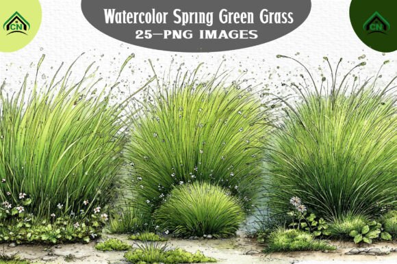 Watercolor Spring Green Grass Clipart